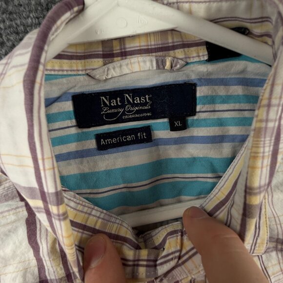 Nat Nast Men Button Up Shirt Long Sleeve American Fit XL Plaid Colorful Cotton - Picture 8 of 13